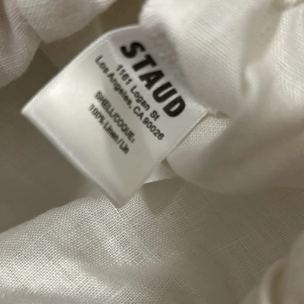 STAUD Tristan 100% Linen White Puff Sleeve Off Shoulder Crop Top Blouse X-Small